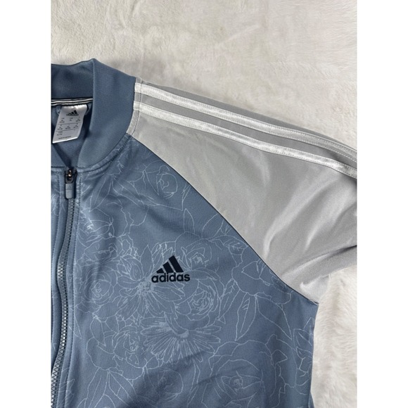 Adidas Embossed Print Track Jacket Full Zip Climalite Women's Blue Gray size XL - Picture 2 of 9